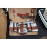 Chromium plated grooming kit in original leather case