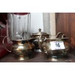 Three silver plated items, sugar bowl, creamer and teapot