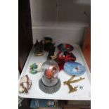 Tray of Fantasy figurines including dragon headed incense burner