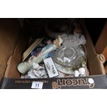 Box of mixed ceramics and glass including Crested Ware