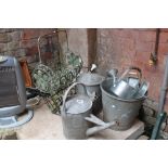 Lot of mixed galvanised steel items including two watering cans