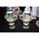 Pair of Minton twin handled Exotic Birds vases