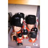 Tray of Royal Doulton Guardsman character jugs, cruet set etc