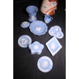 Nine pieces of blue Wedgwood jasperware