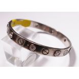 Sterling silver stone set solid slave bangle