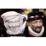 Royal Doulton Sairey Gamp in white gloss and Beefeater miniature character jugs