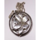 Sterling silver vintage 1977 floral pendant with 1978 sterling silver belcher chain