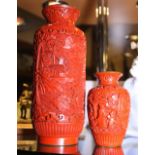 Two Cinnabar Chinese ceramic vases, H- 10cm and 20cm