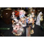 Five large Capodimonte figures, H ~ 38cm, one A/F