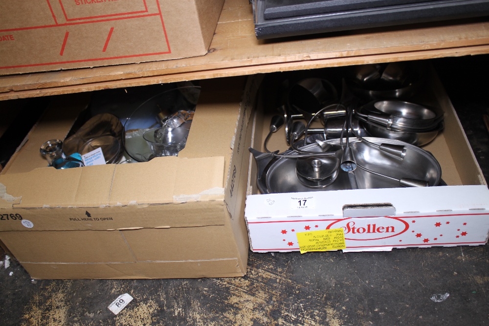 Box of mixed glassware and other box of stainless steel ware
