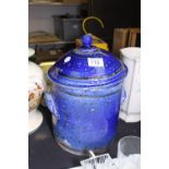 Blue lidded stoneware jar