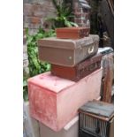 Two vintage suitcases and briefcase