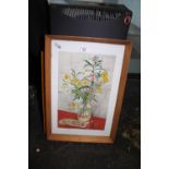 Framed and glazed floral watercolour and two other prints