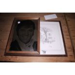 Framed and glazed print signed C. Varley and an Elvis mirrored picture