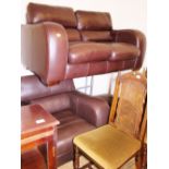 LEATHER SETTEE, CHAIR , POUFFE. Good quality brown leather two seater settee, chair and pouffe by