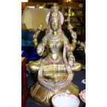 BRASS ASIAN GODDESS. Heavy brass Asian Goddess, H ~ 68cm