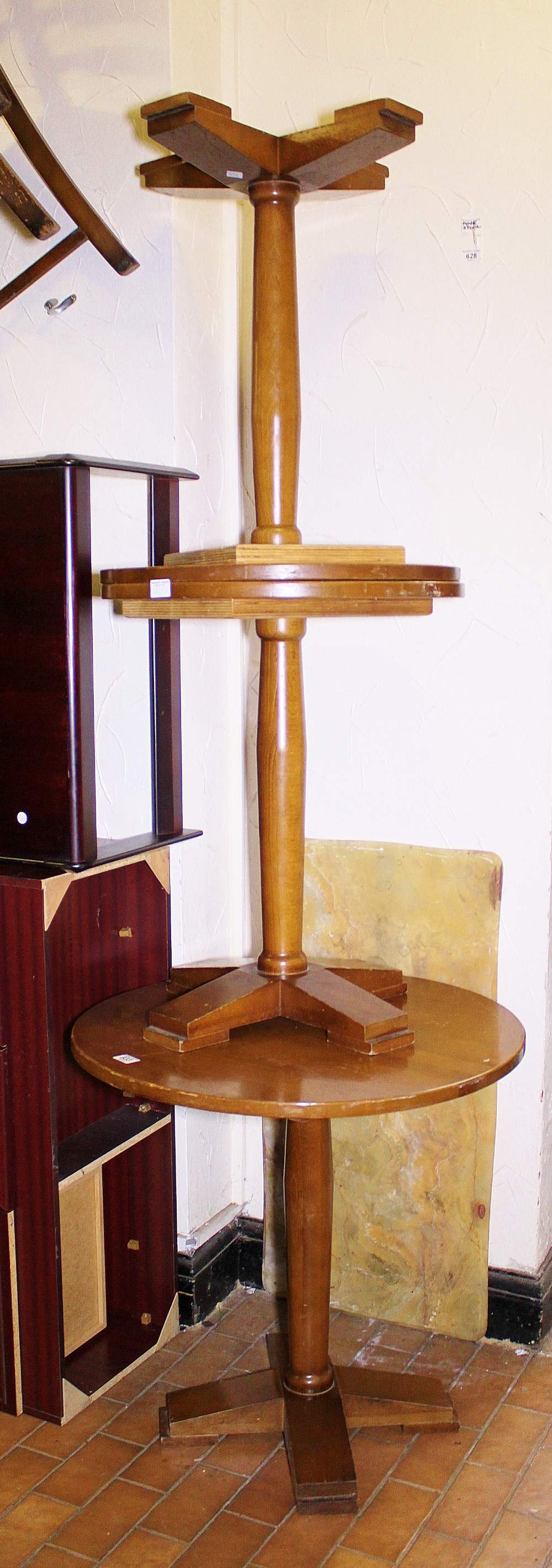 CIRCULAR TABLES. Three oak pedestal circular tables