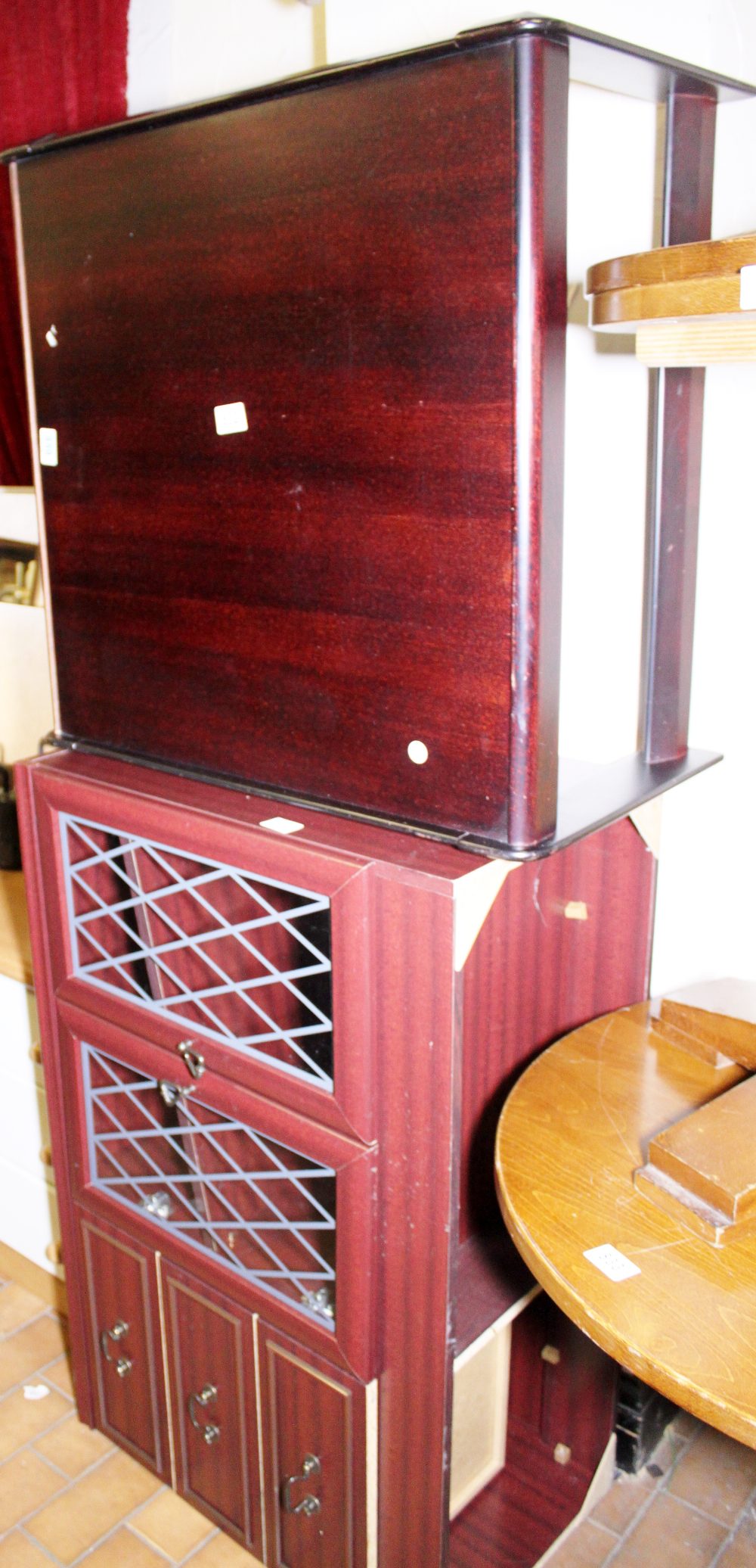 TABLE AND CABINET. Guilleumas rosewood occasional table, 70 x 70 x 40cm and a cabinet