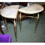 BRASS & ONYX TABLES. Pair of half moon brass and onyx tables