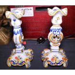 MAJOLICA CANDLESTICKS. Pair of Majolica candlesticks, H ~ 25cm