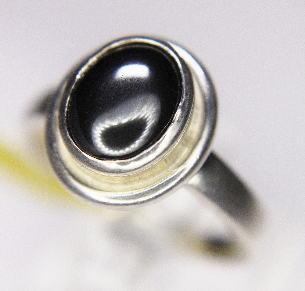 STERLING SILVER RING. Sterling silver haematite solitaire ring, size U/V