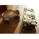 BRASS STAMP BOX & TRENCH ART.Antique desk brass stamp box and a trench art ash tray