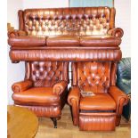 BROWN LEATHER SUITE. Brown leather Centurian furniture including one recliner. Settee~W 179cm