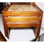NEST OF TABLES. Nest of three teak tile top tables