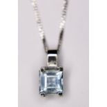 GOLD NECKLACE. 9ct white gold blue topaz pendant on 9ct white gold necklace