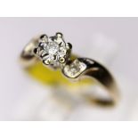 DIAMOND SOLITAIRE. 9ct gold diamond solitaire with diamond set shoulders, size L