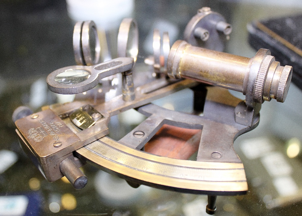 BRASS SEXTANT. Brass sextant, marked Kelvin & Hughes, London, Dia - 11 cm.