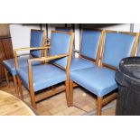 DINING CHAIRS. Set of five Gordon Russell dining chairs including two carvers