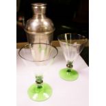 COCKTAIL SHAKER. Steel Cocktail shaker and two cocktail glasses