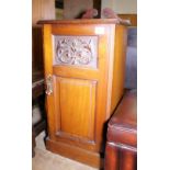 POT CUPBOARD. Mahogany pot cupboard with carved detail to front