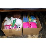 Two boxes of childrens toys and games including Monopoly