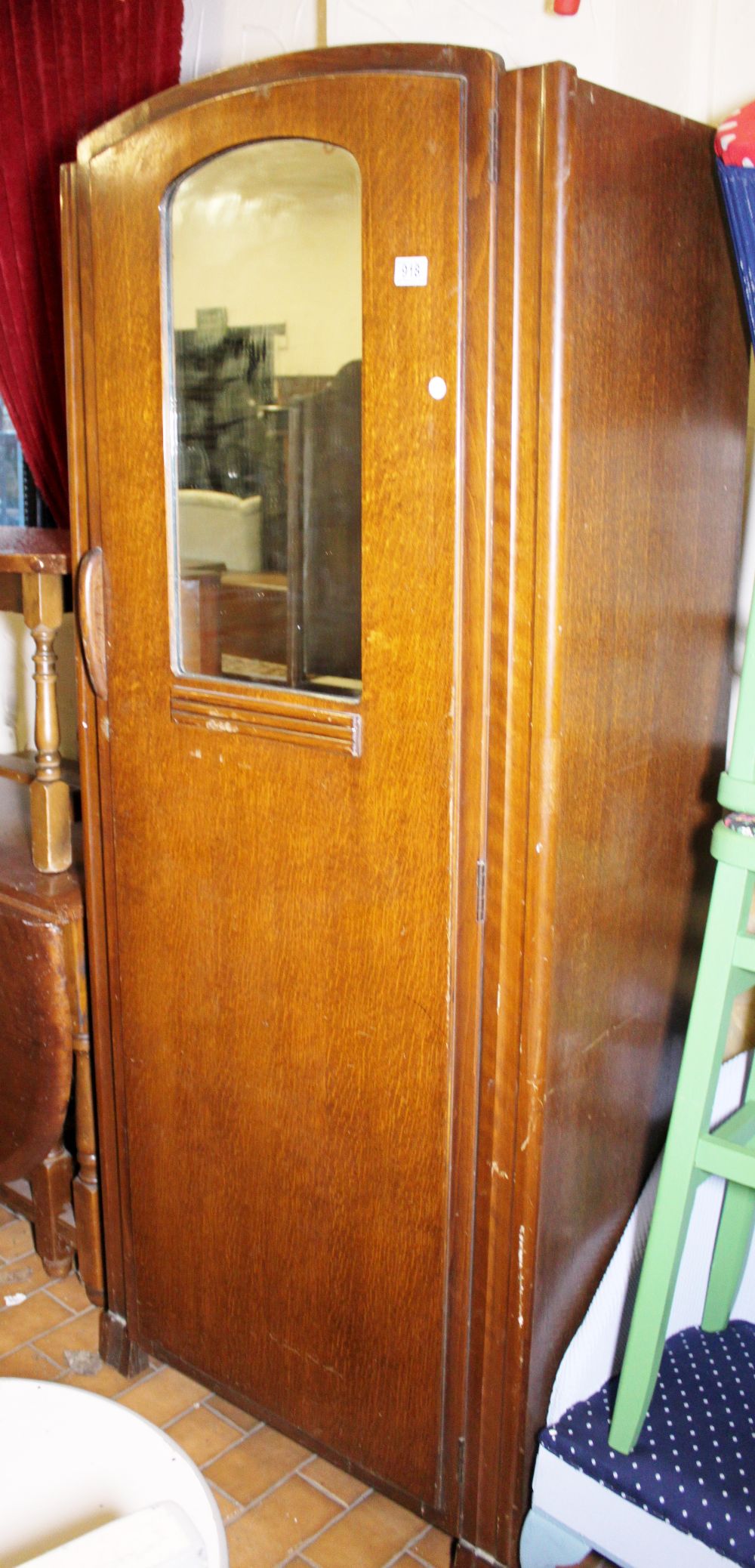 Oak single wardrobe with central mirror