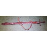 Reproduction steel sword with leather sheath