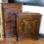 Good quality oak corner cupboard with astragal glazed top, H ~ 185cm