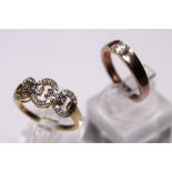 925 silver ring with diamante setting and a gold plated diamante solitare set ring