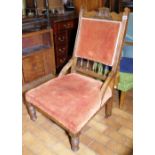Upholstered oak framed Edwardian chair