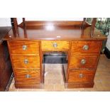 Mahogany kneehole desk with seven drawers, 113 x 48 x 75cm