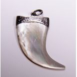 Sterling silver mother of pearl claw pendant