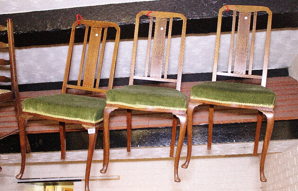 Three upholstered Edwardian dining chairs