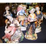 Five large Capodimonte figures, H ~ 38cm, one A/F