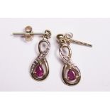 9ct gold ruby and diamond drop earrings