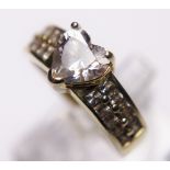 Sterling silver gold plated heart shaped solitare ring with stone set shoulders