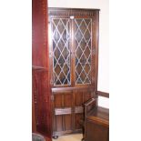 Oak glazed corner display cabinet with leaded glass, H ~ 169cm