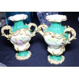 Pair of Minton twin handled Exotic Birds vases