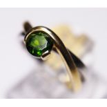 Silver and gold gilt green topaz ring, size K