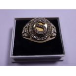 9ct gold gents diamond set signet ring with S initial, size X/Y